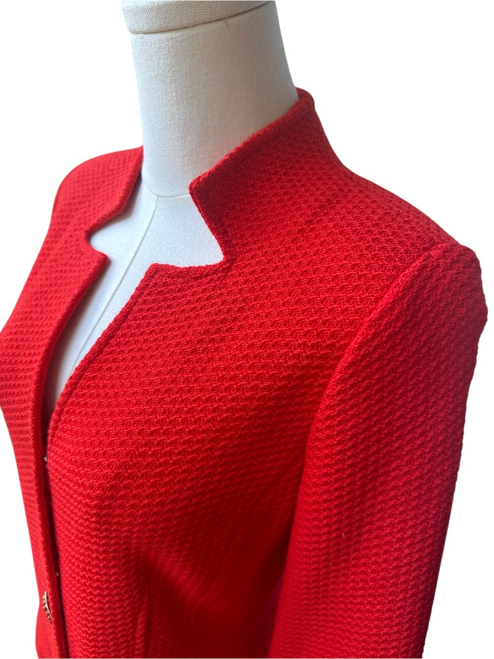 St. John Red Textured Knit Blazer Jacket Size 2 Wool Rayon USA - Picture 6 of 12